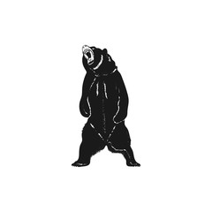Grizzly bear silhouette shape. Distressed wild animal icon. Stock pictogram isolated on white background