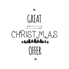 Great Christmas Offer typography overlay. Xmas sale lettering. Holiday Online and offline shopping type quote. Seasonal discounts emblem. Stock illustration isolated on white background