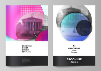 The vector layout of A4 format modern cover mockups design templates for brochure, magazine, flyer, booklet, annual report. Creative modern bright background with colorful circles and round shapes