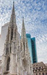 St. Patricks Cathedral and skyscrapers in New York City, USA