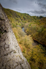 Steep le Herou cliff eroded by the Ourthe river Belgium Ardennes