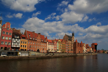 Panoramic view of Motlawa river waters. Gdansk. Poland