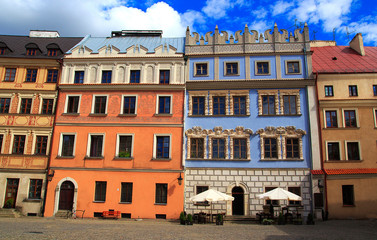 Naklejka premium Historic buildings of the old town in the historic Great Market Square in Lublin.