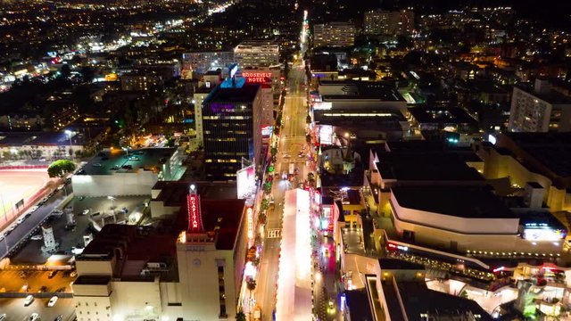 Drone shot of Hollywood Boulevard in Los Angeles, California