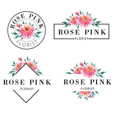 Feminine logo set in watercolor rose pink