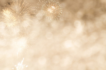 Gold bokeh with Firework for New year or Celebrate background