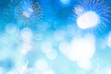 Blue bokeh with Firework for New year or Celebrate background