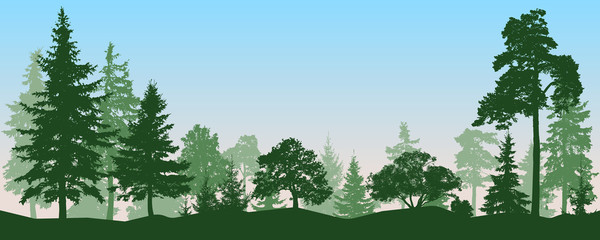 Forest, park, alley. Landscape of isolated trees. Vector illustration