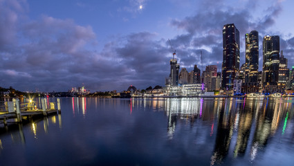 Sydney city at dawn seen from Darling Island