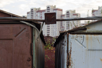 Car in the dug-out garage after winter Parking. Moscow, Russia, April 2018