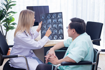 doctor is giving the patient visiting radiologist for x-ray exam.