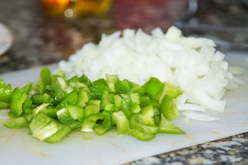 green pepper and onion cut