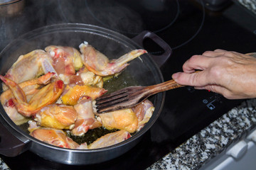 preparing casserole of chicken stew
