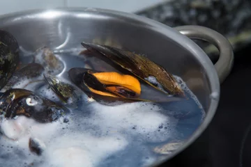Foto auf Glas steamed mussels casserole © tetxu