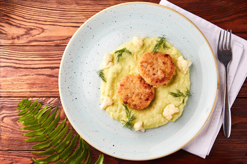 Fried chicken meatballs with mashed potatoes