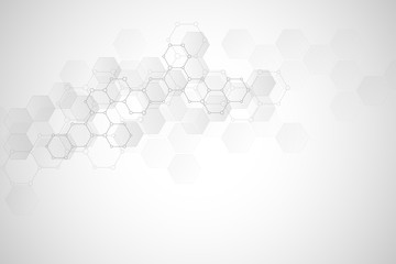 Geometric background texture with molecular structures and chemical compounds. Abstract background of hexagons pattern. Illustration for medical or scientific and technological modern design.