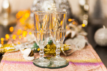 Christmas and New Year celebration with champagne.