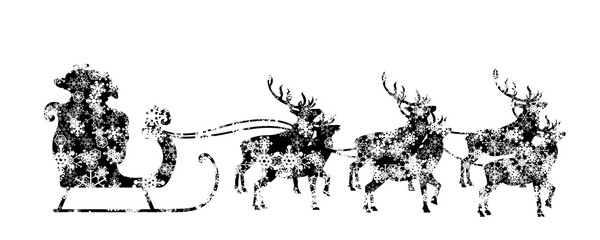 Sled of Santa Claus with reindeers on white background.