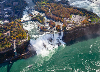 Niagara Falls Aerial View.  An aerial view of the American Falls, a part of the Niagara Falls.  The falls straddle the border between America and Canada.