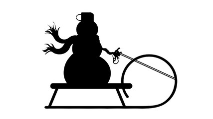 Vector silhouette of snowman with sled.