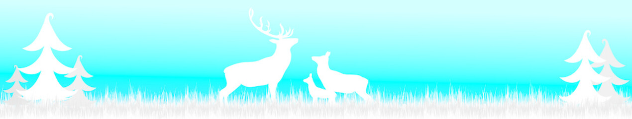 Fototapeta na wymiar Vector silhouette of forest with deer,hind and baby hind in winter.