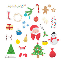 Collection of Christmas decorations isolated on white background. Winter holidays symbols for your design.