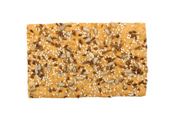 Crunchy gluten free crispbread with various seeds isolated