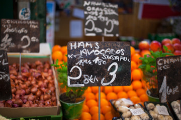 Baskets of vegetables with price tag