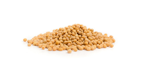 Dry yellow mustard seeds isolated on white background