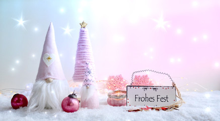 Weihnachtskarte - Weihnachtsgrüße Frohes Fest - niedliche Wichtel Zwerge im Schnee