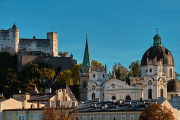 Fototapeta na wymiar Beautiful view on Salzburg skyline with Festung Hohensalzburg in the summer, Salzburg, Austria