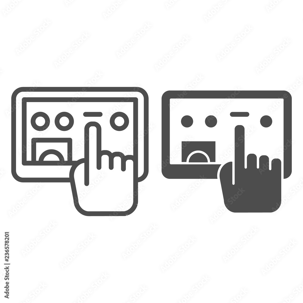 Poster tablet and selection hand line and glyph icon. hand with digital tablet vector illustration isolated
