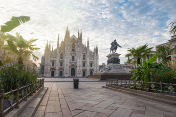 Fototapeta na wymiar Historic center of Milan, Duomo of Milan at sunrise, Italy