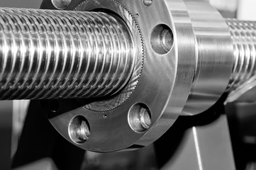 Steel rod with a screw thread. Black and white toned