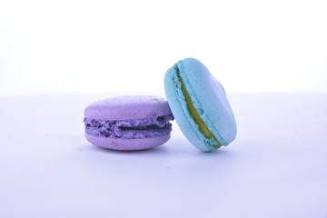 Colourful french macaroons or macaron on white background, Dessert