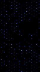 Glowing particles, polka dots on a dark blue background. Vertical festive banner. An elegant holiday pattern. Vector illustration