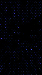 Glowing particles, polka dots on a dark blue background. Vertical festive banner. An elegant holiday pattern. Vector illustration