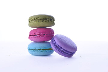 Colourful french macaroons or macaron on white background, Dessert