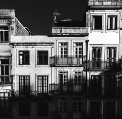 porto typicall colorfull house with blu sky in black and white