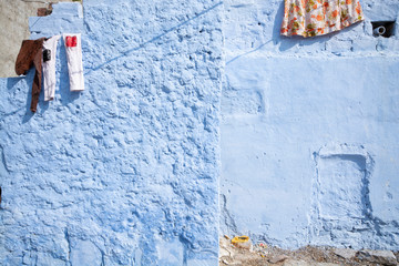 Blue wall of house in Jodhpur city, Rajasthan State, India