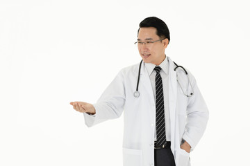 Portrait of doctor on white background.