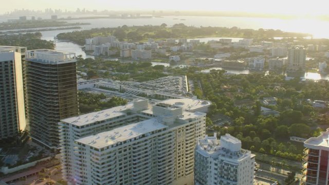 Aerial View At Sunset Of St Regis Resort A Tropical Waterfront Condominium Hotel Bal Harbour Miami Beach Florida America 