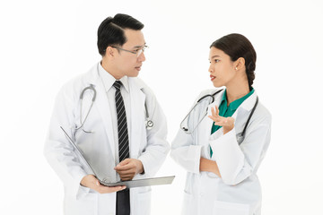 Fototapeta premium Doctors on discussion in healthcare service.