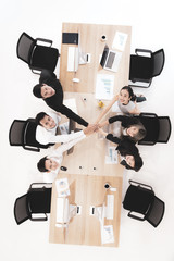 Businessmen in team give trust to others.