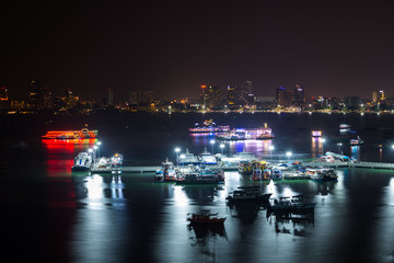 Pattaya City Marina Bay at Night with the City skyline in the background Thailand