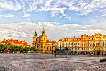 Old Town Square, the Church of Saint Nicholas and the Jan Hus me