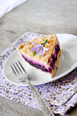 Piece of blueberry cake on a plate