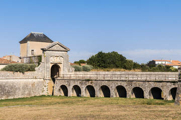 Saint-Martin-de-Re, France. The porte des Campani, ditch and fortifications at the entrance of the...