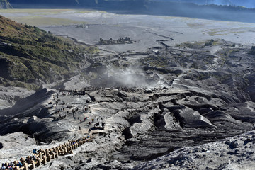 People on the staircase to the rim of the crater of Mount Bromo, Bromo Tengger Semeru National...