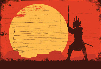 Silhouette of Japanese samurai warrior with sword, Vector